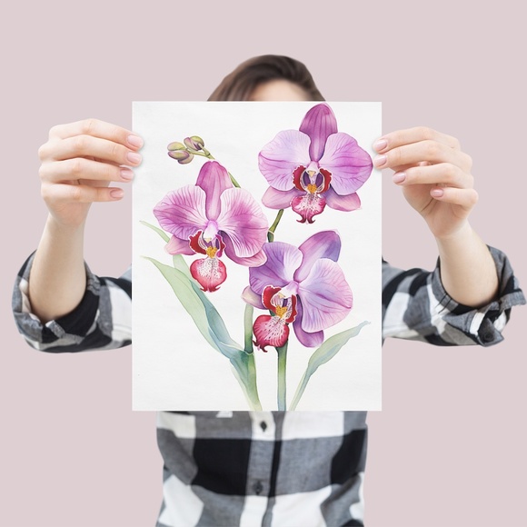 Watercolor Orchids Wall Art Illustration Print Poster Unframed - Picture 4 of 6